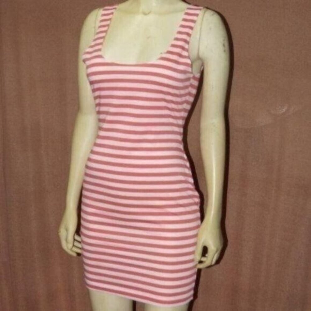 Striped Coral & White Sleeveless Casual Dress
